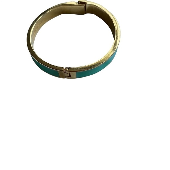 Kate Spade New York Like Hotcakes Gold Tone Teal Enamel Bangle Bracelet with Bag - Picture 6 of 15